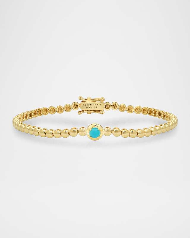 18K Yellow Gold 1 Illusion Set Turquoise and Mini Bezel Tennis Bracelet